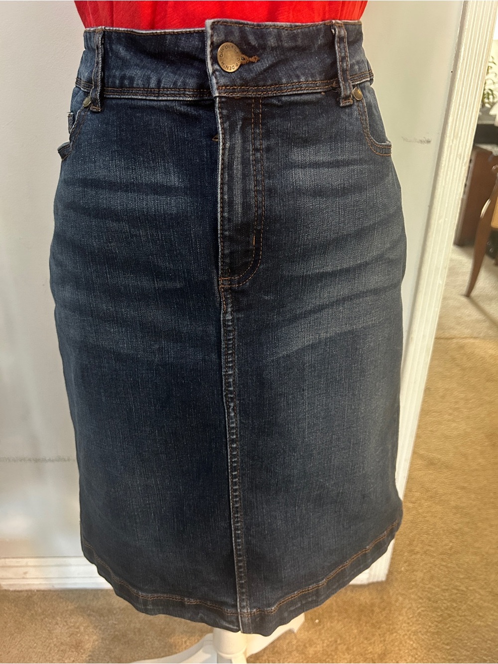 Dark Wash Denim Pencil Skirt - Blue